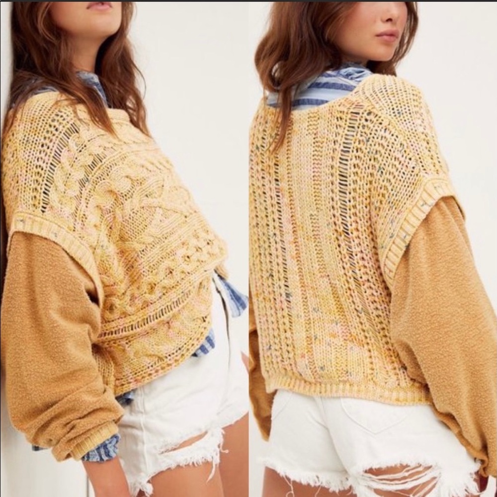 NWT Free People Honey cable knit boat neck cropped sweater. Smoke/pet free home.
